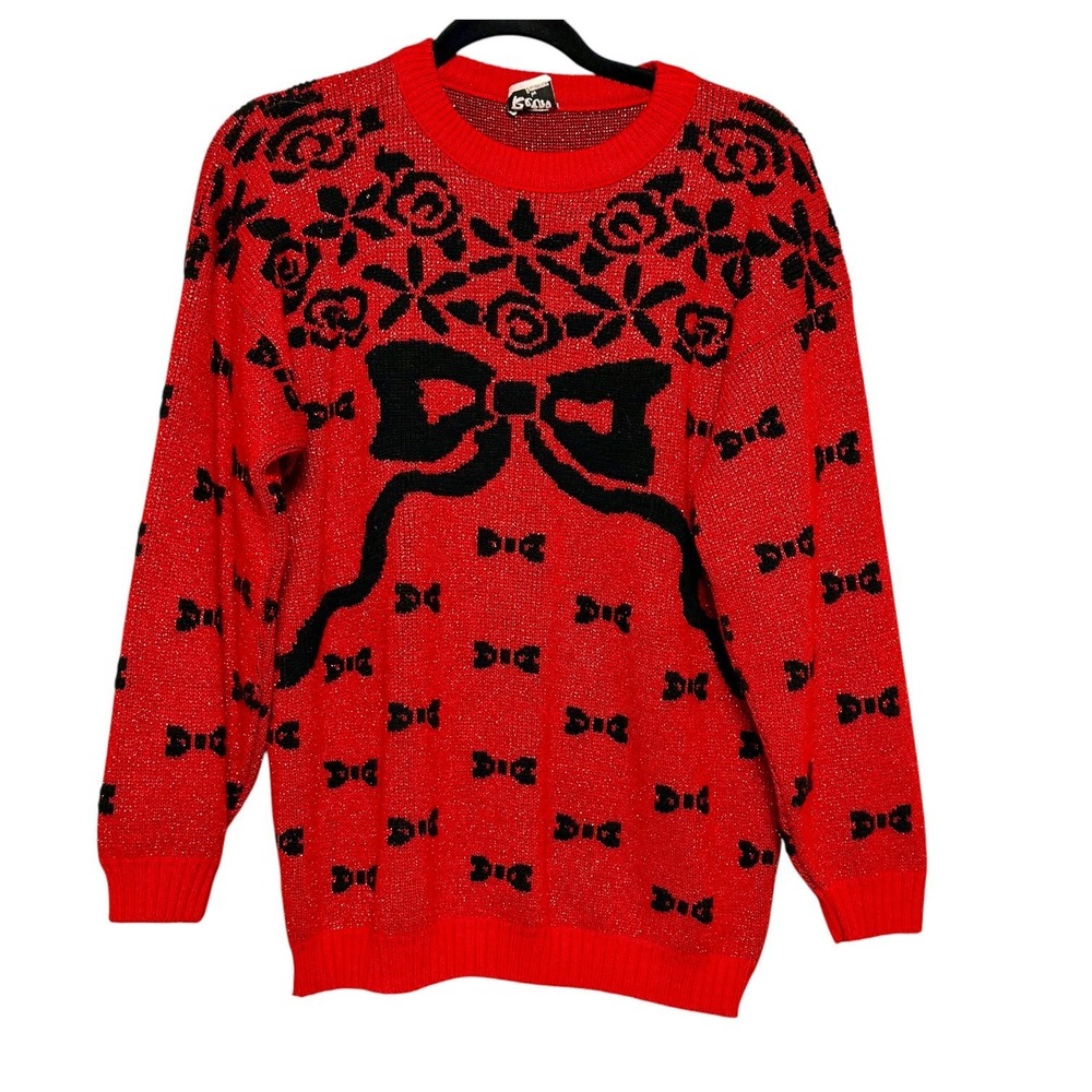 Vintage Y2K Retro Renaissance Coquette Sweater Womens‎ Size M Kitschcore Bowcore